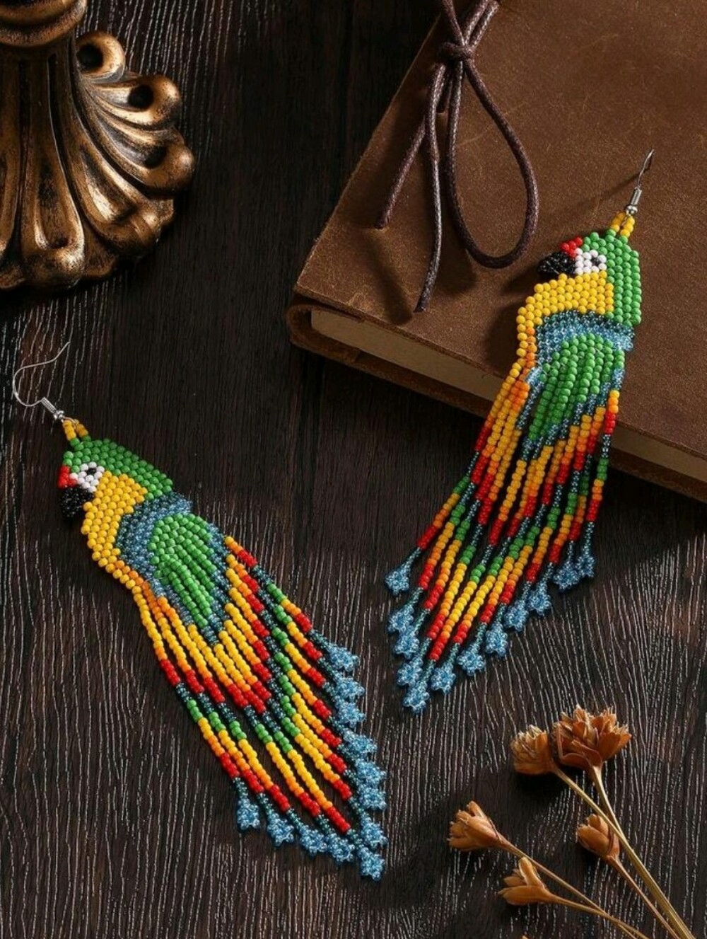 Handmade Beaded Parrot Earrings - Picture 4 of 5